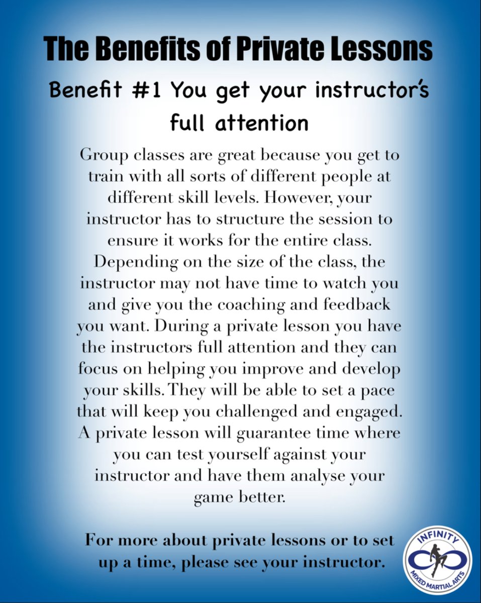 infinitymma's tweet photo. To sign up for your private lesson go to https://t.co/apLxMd2SCS 
If you have any questions about our program please contact info@infinitymma.ca or call 604-371-2021 https://t.co/WWm3zUyQc0