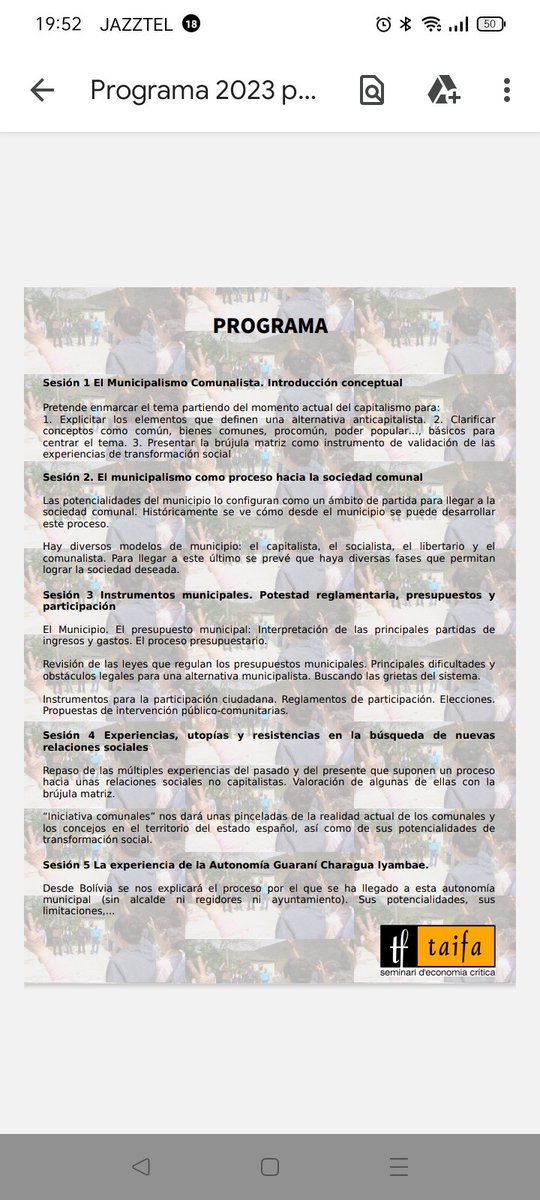 El Municipalismo Comunalista. Curso telemático del seminari d'economia crítica Taifa. Os invitamos asistir y participar. Más info en las imágenes adjuntas.