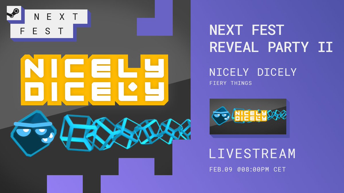 fierythings's tweet photo. Let's do it all over again! Watch #NicelyDicely live reveal party for #SteamNextFest 

https://t.co/Qhxr4MSoIH

#indiegame #IndieGameDev #gamedev https://t.co/EALOIlVuO9
