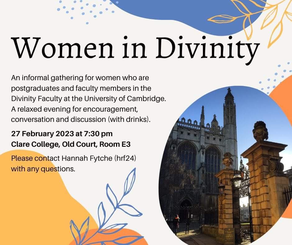 NoesisCambridge's tweet photo. Save the date for the next Women in Divinity event coming up later this month! https://t.co/O3QrZYblTe