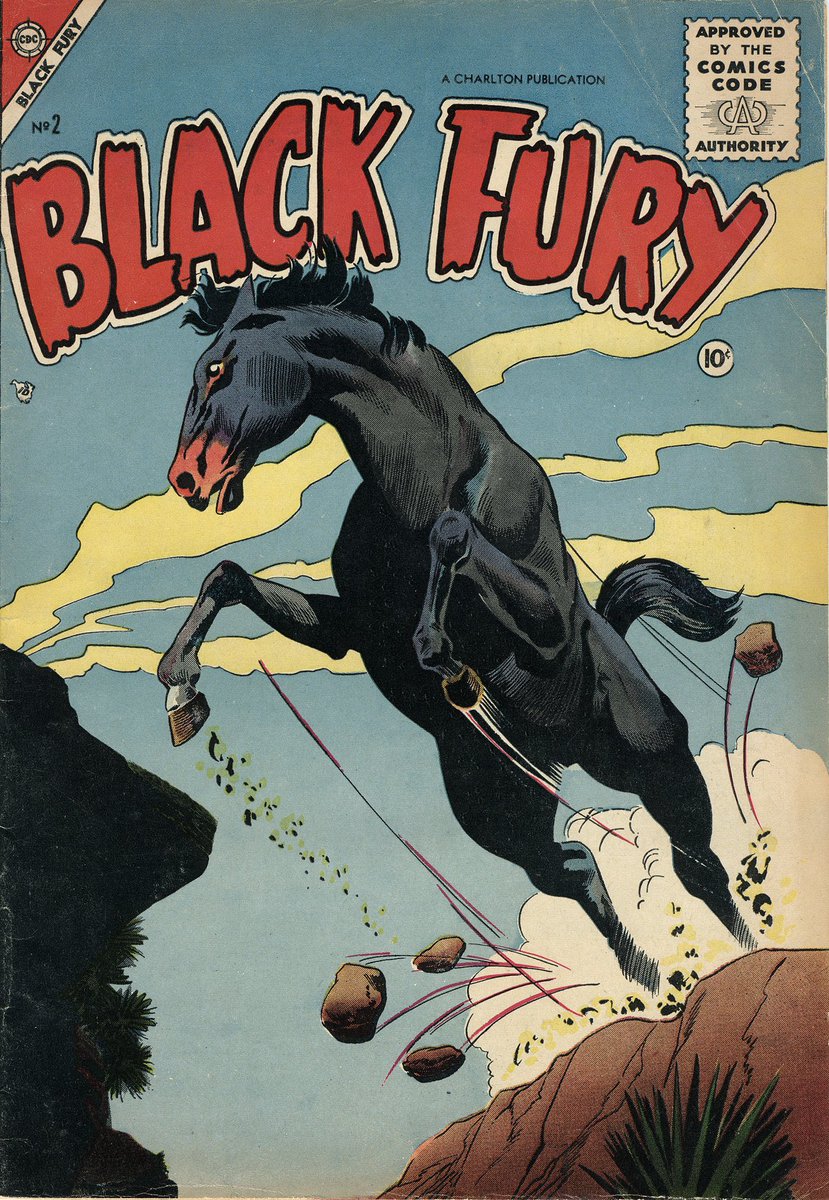 Comic Cover of the Day: 1955 Black Furry from #CharltonComics  Art by the legendary Dick Giordano.   When we had not only #Westerns , but comic’s about #Horses #comic #comics #comicbook #comicbooks #Cowboy #GoldenAge #DickGiordano
