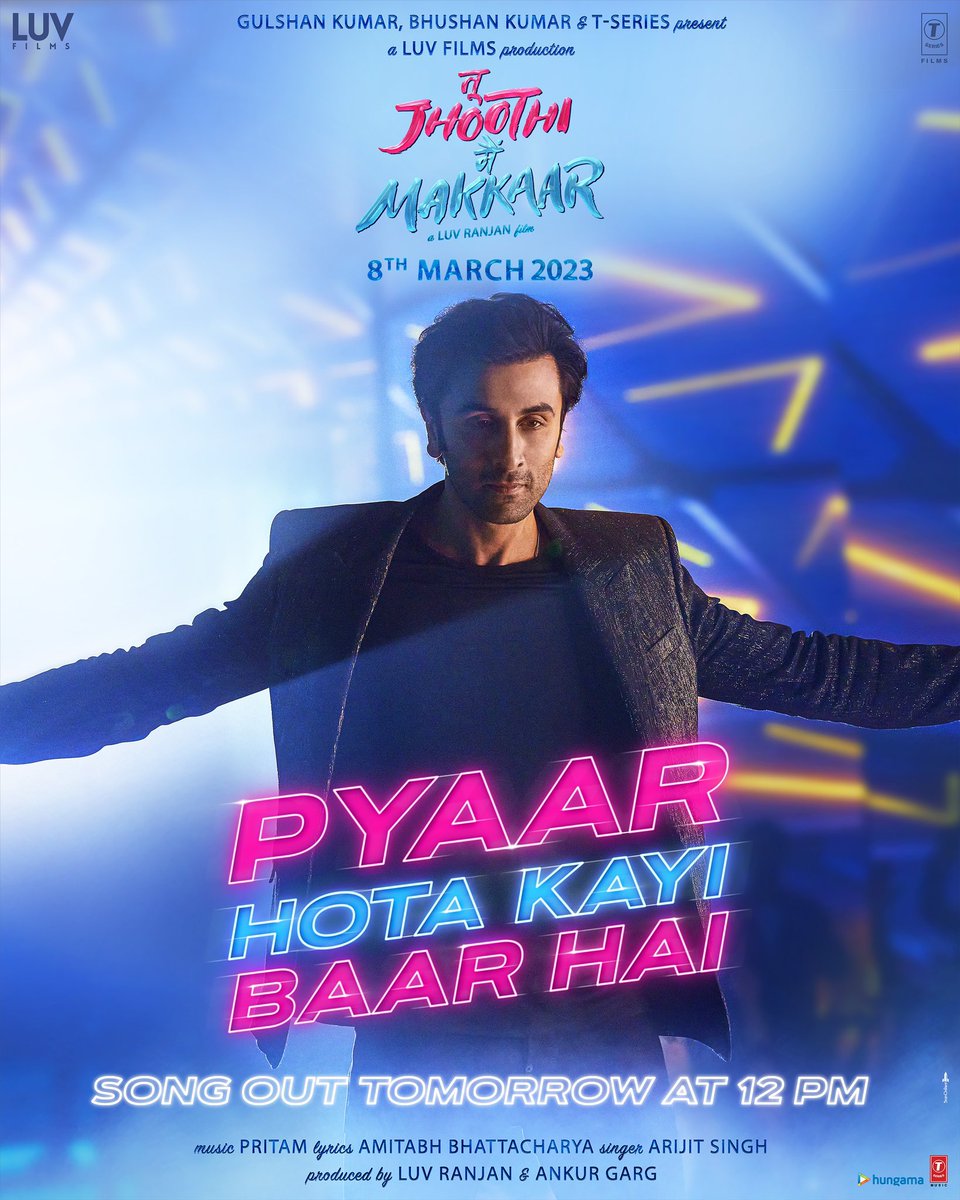 Pyaar ka ultimate gyaan… Kal milega. 😉 #PyaarHotaKayiBaarHai Out tomorrow. 🎵 bit.ly/PyaarHotaKayiB… #TuJhoothiMainMakkaar #RanbirKapoor @luv_ranjan #AnshulSharma @modyrahulmody @gargankur #BhushanKumar @LuvFilms @TSeries @arijitsingh @ipritamofficial @OfficialAMITABH