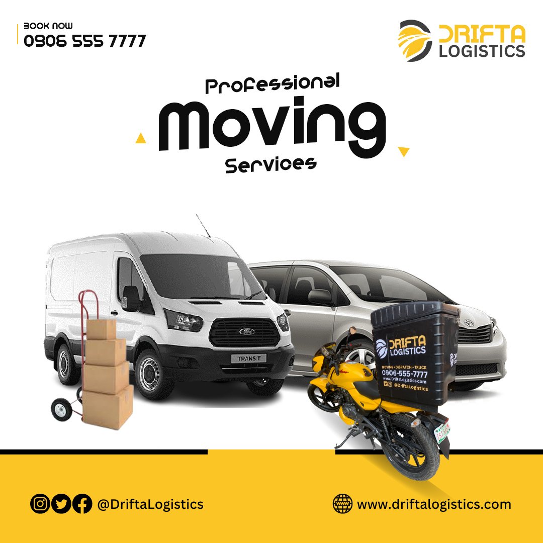 DriftaLogistics's tweet photo. Are you moving your #Office, #Home, or #Warehouse?
Let our professional movers handle it like it's 'no biggie' because it's no biggie.
#deliveryservice #lagosdeliveryservice #lagosdeliverycompany #dispatchrider https://t.co/sHFNCLexVk
