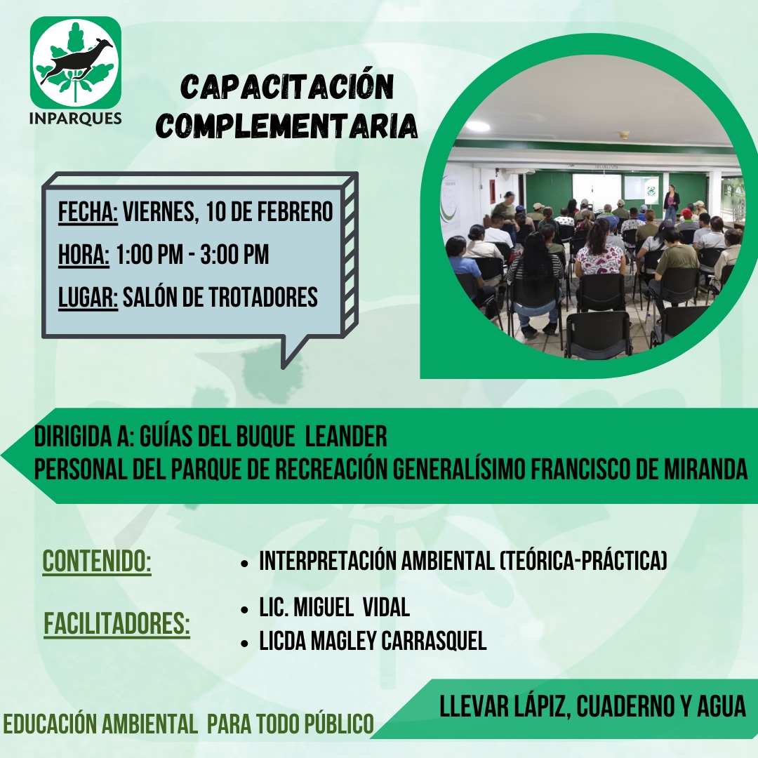 #Enterate📢 Este viernes se estará realizando 2do Taller Complementario para los Guías del Buque Leander, el cual está contenido sobre la interpretación ambiental (Teórica y Práctica).✅

#SomosCaribe 

<a href="/NicolasMaduro/">Nicolás Maduro</a> 
<a href="/delcyrodriguezv/">Delcy Rodríguez</a> 
<a href="/MinecOficial/">MinecOficial</a> 
<a href="/JosueLorcaV/">Josué Lorca Vega</a>