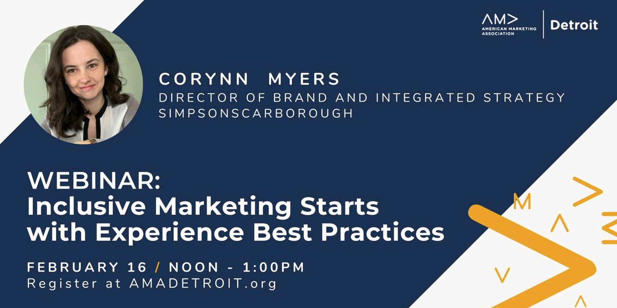 Webinar next week! Join us for a talk with Corynn Myers as she breaks down best practices and provides actionable insights for more #InclusiveMarketing. The #webinar starts at 12 PM EST on February 16th. 

Learn more and register: lnkd.in/gG4CeEcJ