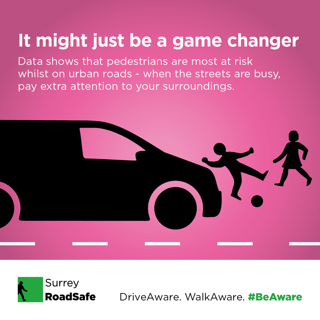 SurreyRS's tweet photo. Data shows pedestrians are most at risk around the roads in #UrbanAreas.
So, we're asking all to pay extra attention in these areas, especially during busier periods such as, commuting times or half term.
It could be a game changer!
#DriveAware #WalkAware #BeAware https://t.co/t3mc05qOfO