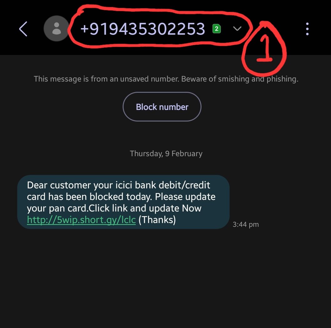 bin33t's tweet photo. Fraud alert!⚠️🚨⚠️
This number just sent me a message about my card being blocked.
Apart from all other uncommon mistakes, the easiest red flags on how to identify a fraud/scam are below:
1. Message is from a number, not from verified operator(eg JD-ICIBNK)
(1/2) https://t.co/jUDDPS3rXE