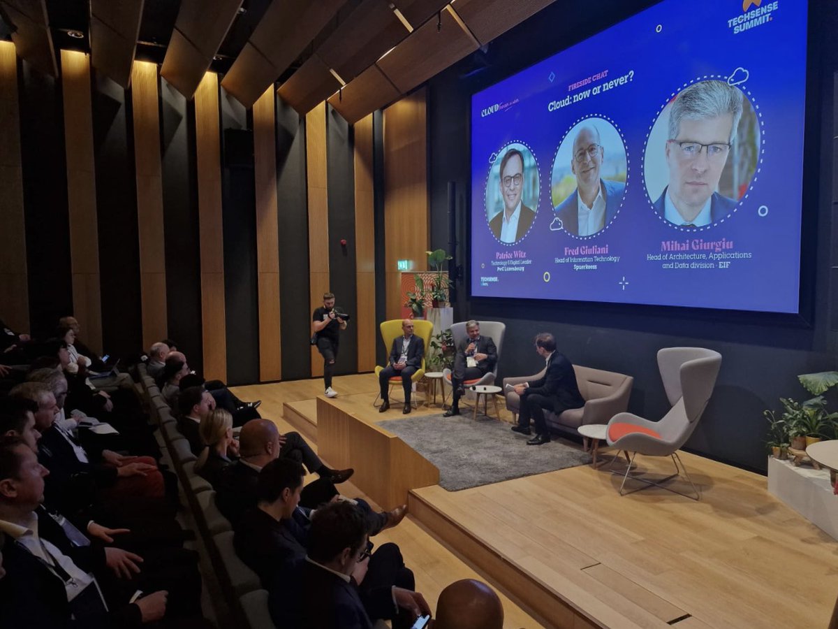 Techsense (@techsense_media) on Twitter photo The fireside chat between Patrice Witz (<a href="/PwC_Luxembourg/">PwC_Luxembourg</a>), Fred Giuliani (<a href="/spuerkeess/">Spuerkeess</a>) & Mihai Giurgiu (EIF) just ended 🔥
They gave their insights about the Cloud adoption for their companies and the future they see, the benefits, the risks, and more
Place to the last 2 Keynotes! The fireside chat between Patrice Witz (<a href="/PwC_Luxembourg/">PwC_Luxembourg</a>), Fred Giuliani (<a href="/spuerkeess/">Spuerkeess</a>) & Mihai Giurgiu (EIF) just ended 🔥
They gave their insights about the Cloud adoption for their companies and the future they see, the benefits, the risks, and more
Place to the last 2 Keynotes!