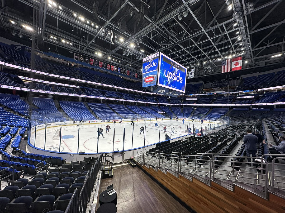 kylefredrickson's tweet photo. Greetings from Tampa aka where Colorado hoisted the Cup. #Avs morning skate underway. https://t.co/CIKWFzHzpV