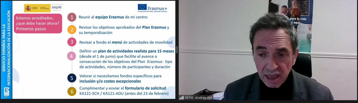 sepiegob's tweet image. 🔴 Jornada virtual de resolución de dudas, proyectos de movilidad con Acreditación Erasmus E. Escolar (KA121-SCH) y Educación de Personas Adultas (KA121-ADU).

🔹 Bienvenida, @AGentilAO, director del SEPIE.
🔹 Andrés Ajo, director de la Unidad de E. Escolar y de Personas Adultas.