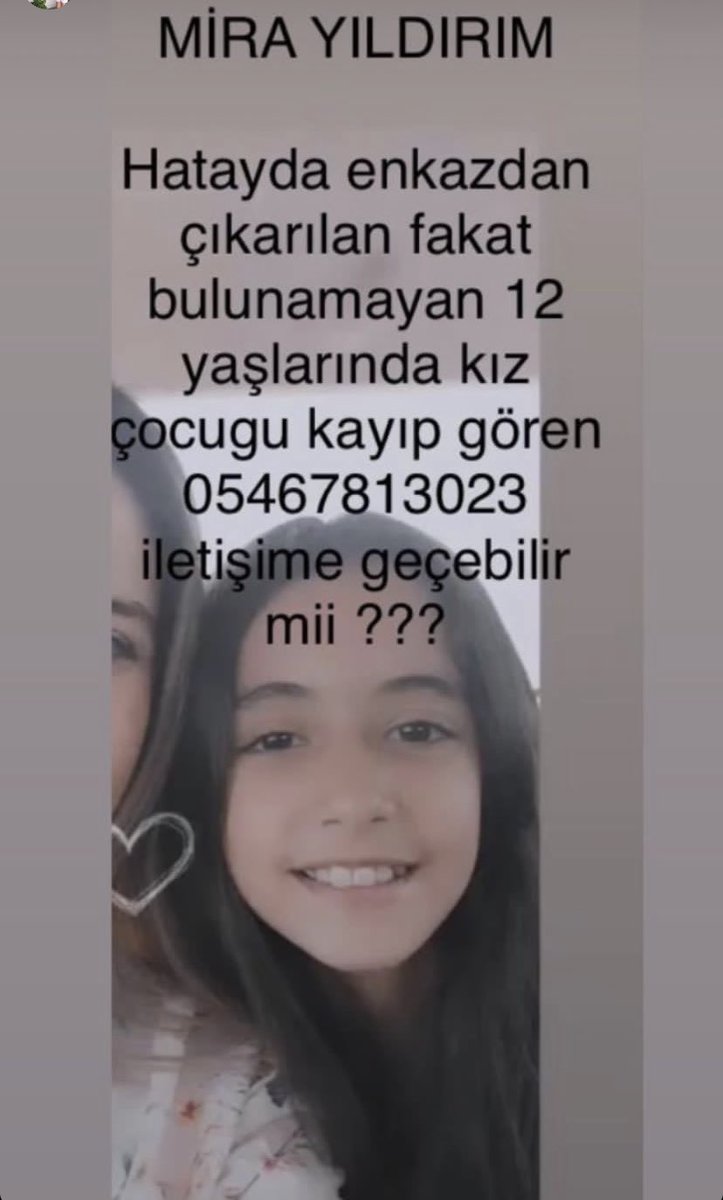 esraerk_an's tweet photo. Hatay’da enkazdan çıkarılan 12 yaşındaki yeğenimiz kayıp!! Sivil bir araca bindirildi dediler-İstanbul’a sevk edildi dediler. Bilinci kapalı olabilir ve isimsiz kayıt edilmiş olabilir.Lütfen gören,duyan iletişime geçsin!!🙏⁦@ahbap⁩ ⁦@TC_icisleri⁩ ⁦@OguzhanUgur⁩ https://t.co/sz2ZDjXkA4