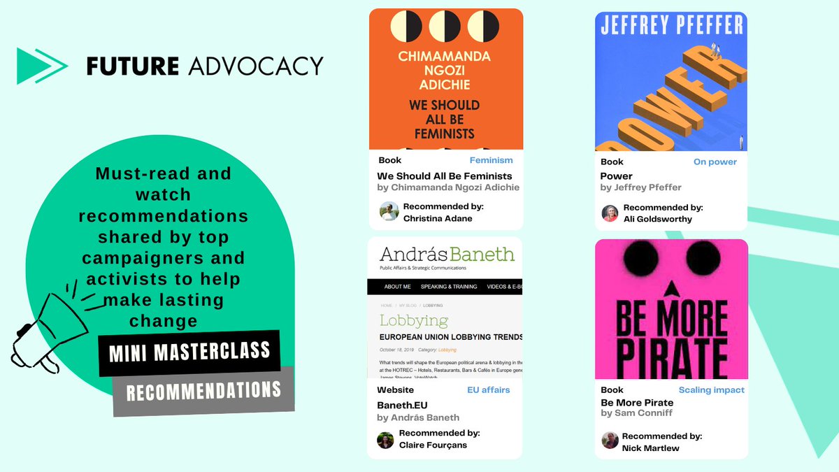 🧵 Looking for a new read or watch to inspire you to take action? Check out these 12 recommendations shared by expert campaigners and activists who have appeared on our MiniMasterclasses over the years... 👉