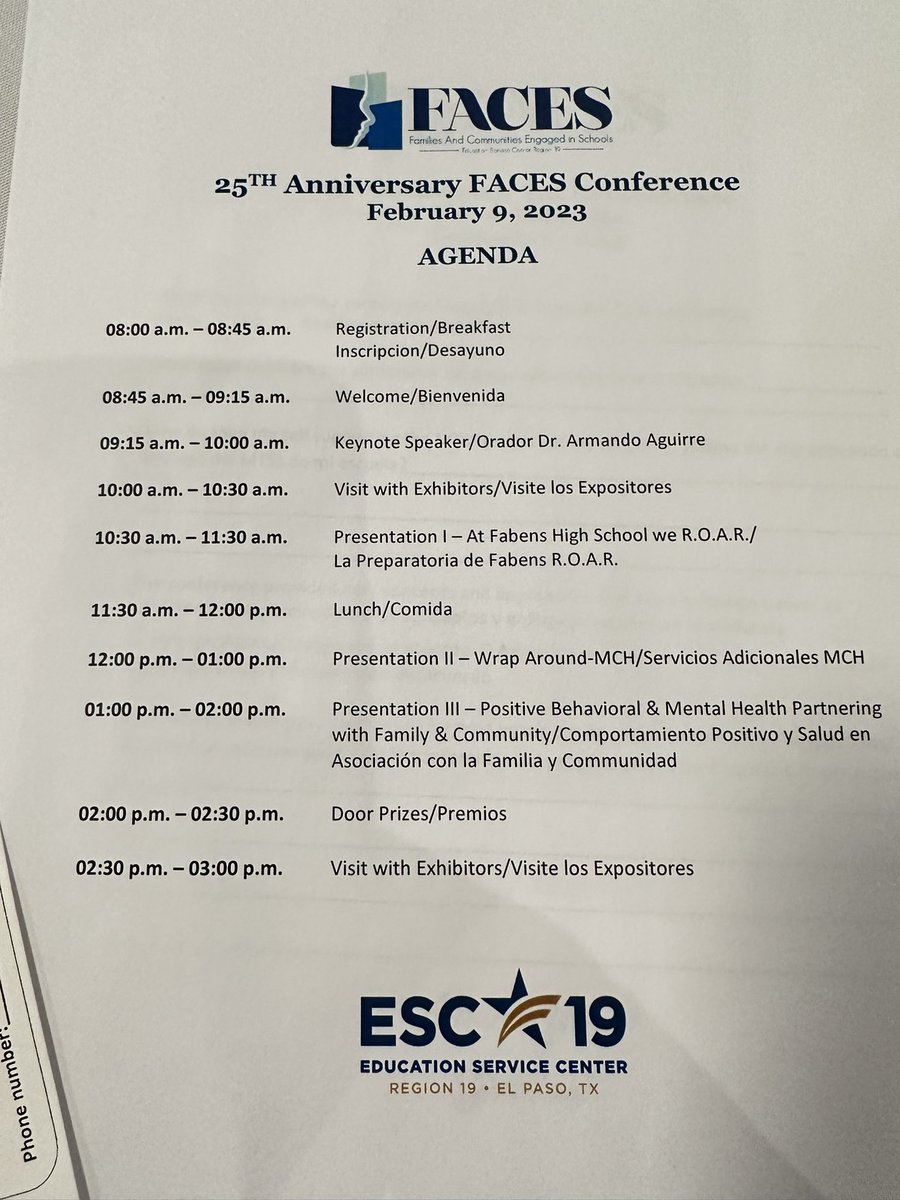 ABustillos_TECH's tweet photo. 25th Anniversary Families and Communities Engaged in Schools conference. Thank you Region 19 for making it possible for all of our community to be part of this opportunity. #TeamSISD #Region19 https://t.co/wS5xR8hG56