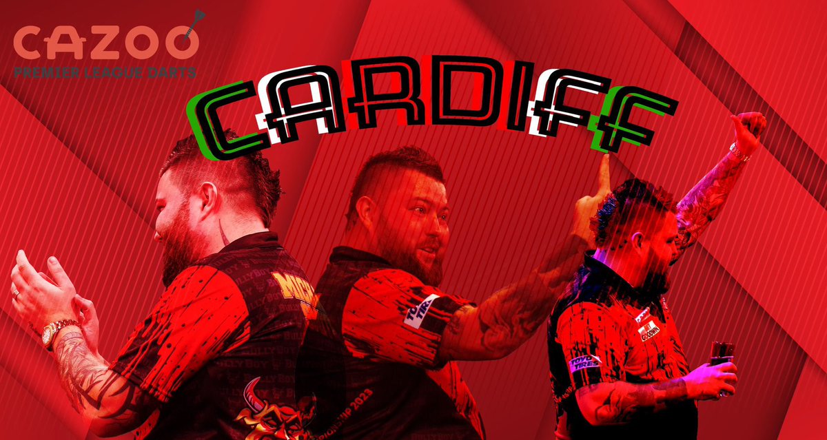 Michael180Smith's tweet photo. Brilliant to be in Cardiff. I take on Jonny Clayton tonight in the Premier League quarter-finals. Thanks for so many messages!
@UnicornDarts #AndyFreight @Goodwin_Racing @SkySportsDarts @dartingp https://t.co/ncX6GPb9r1