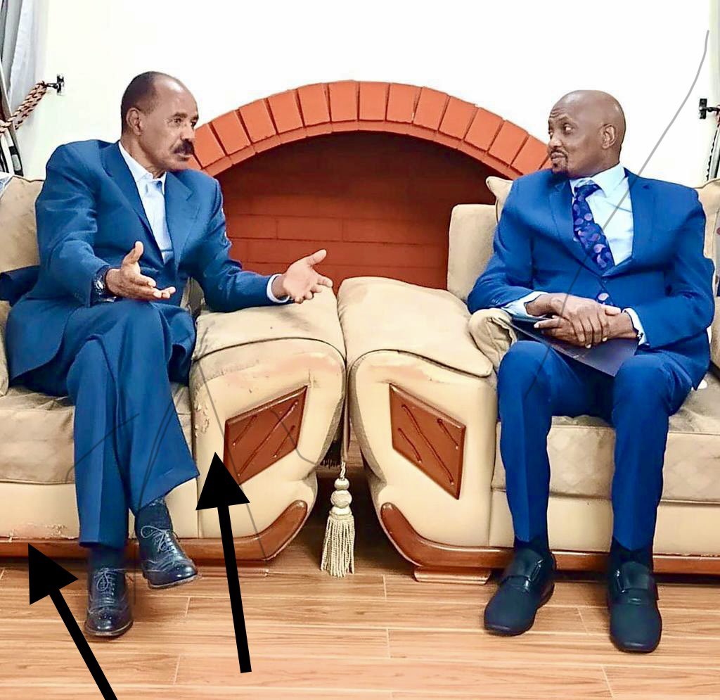 DanielGhebrit's tweet photo. Isaias is bringing shame to our country, he wasn’t only just welcomed by local official in the Airport while the Kenyan President was chilling at his palace but he was also made to sit in an old, antique and rotten couch. Disgusting and disgraceful creature. https://t.co/A2lfo5802M