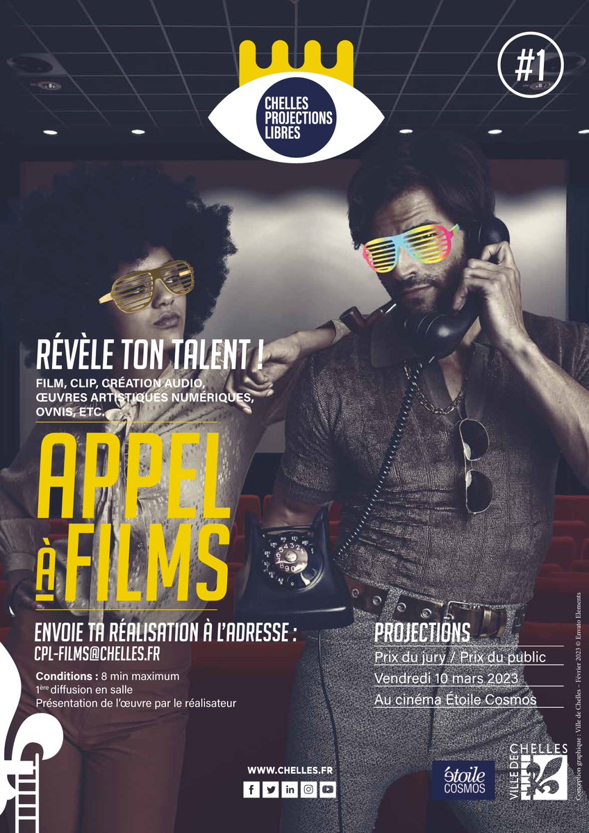 VilleChelles's tweet image. Chelles présente son premier #OpenScreen en partenariat avec le cinéma @EtoileCosmos ! 

👉 Envoyez votre réalisation à l&apos;adresse : cpl-films@chelles.fr
👉Plus d&apos;infos pour participer : bit.ly/3RNnVlZ

🎥Projection vendredi 10 mars au cinéma Étoile Cosmos.