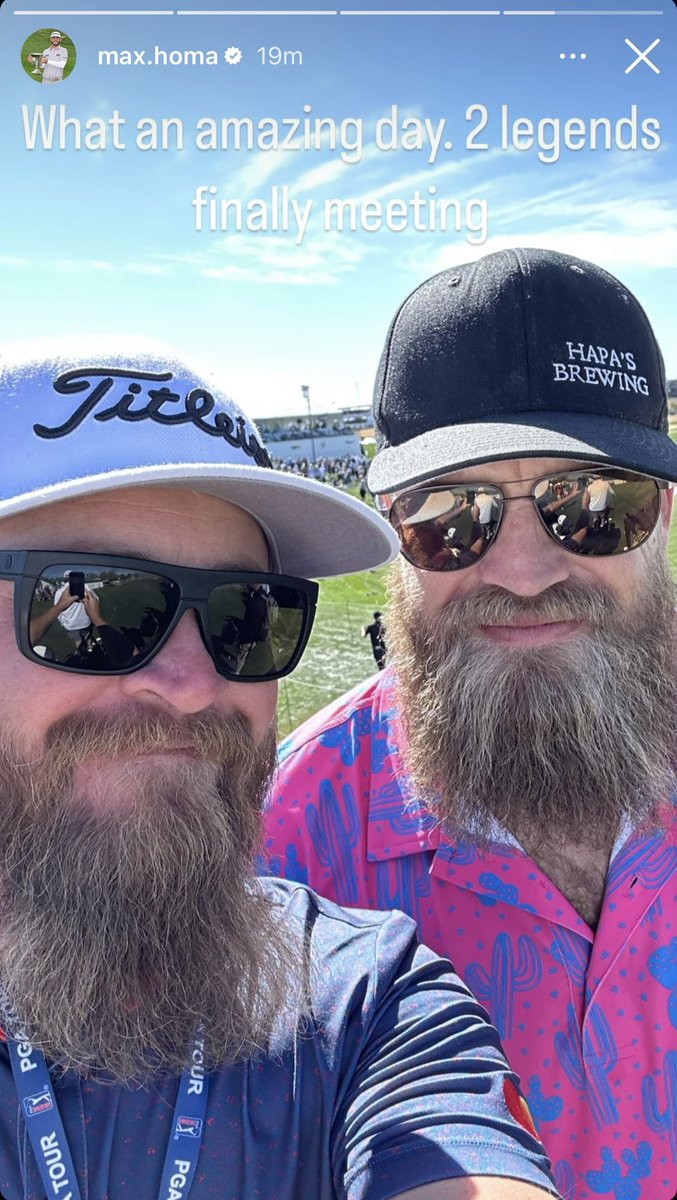 CaddieNetwork's tweet image. Looks like Joe Greiner, caddie for @MaxHoma23, met his long-lost twin  Ryan Fitzpatrick at the @WMPhoenixOpen 👀😂