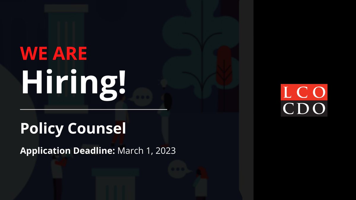 LCO_CDO's tweet photo. The LCO is hiring a Policy Counsel!

This position is a 1 year, full-time contract located in Toronto (hybrid). Apply by Wednesday, March 1, 2023.
 
Full job posting is available here: https://t.co/kLX3YEkxQa https://t.co/cvxVAJzXXE