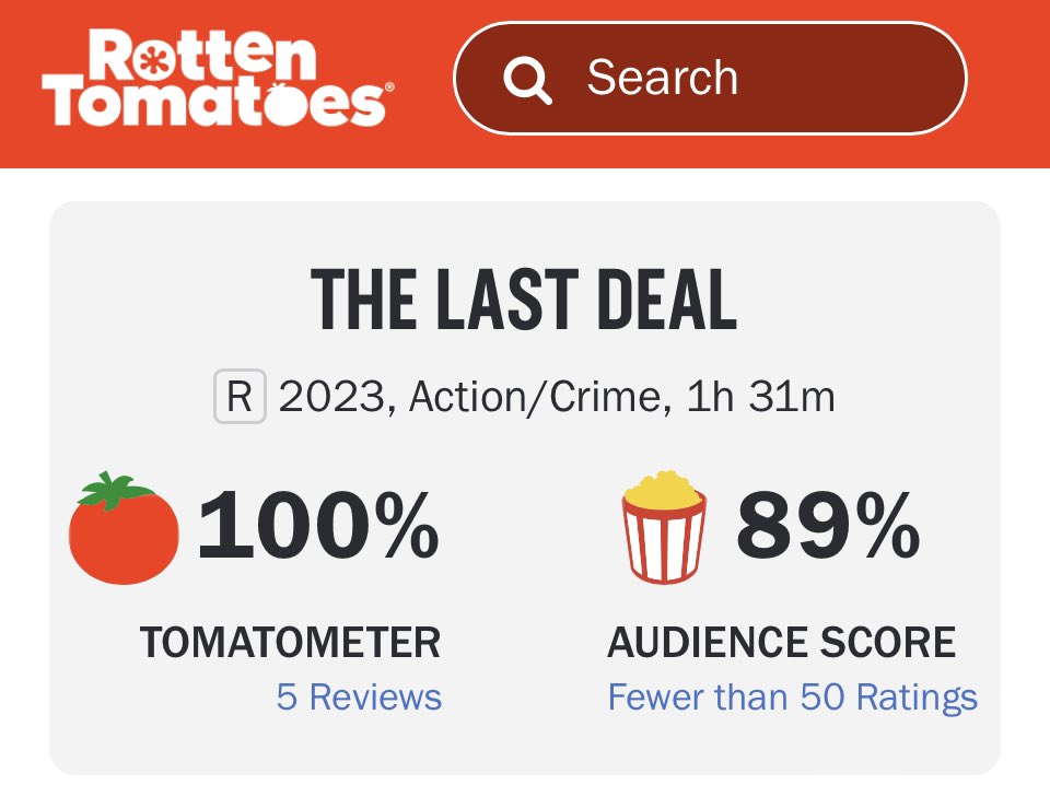 100% on @RottenTomatoes. Watch @TheLastDealFilm today On Demand on your favorite #vod or in theaters!  Don’t get lost in the weeds! 🌱 🌱 #certifiedfresh #newmovierelease #newmovie #MovieReviews #moviereview #thelastdeal $msos #MSOS