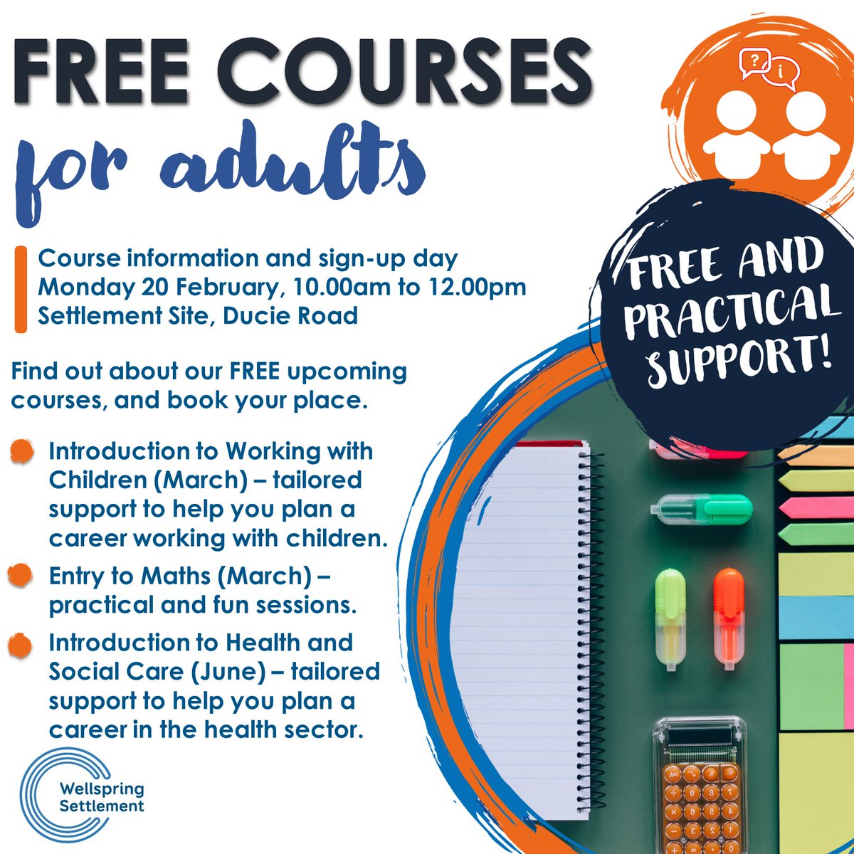 Come along to our sign-up day on Feb 20th to find out about our upcoming, FREE adult education courses!  If you can't make the day, you can get in touch with Mohammed to find out more: mohammed.rahman@wsb.org.uk or 0117 304 1400