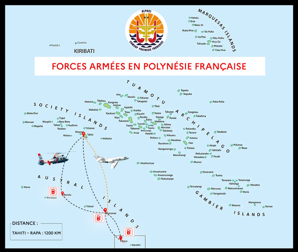 CPP_FAPF's tweet photo. Le 31/01, un Dauphin et un Gardian des FAPF ont participé à une EVASAN sur l’île de Rapa. Cet effort conjoint a permis le transport efficace d’une femme enceinte vers l’hôpital du Taaone. Ils ont ainsi parcouru plus 4000km de distance cumulée sur 14h de vol. #Aéronavale https://t.co/QuxhWO4aAU