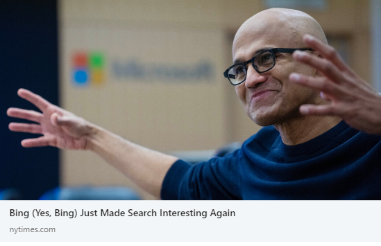 I've always stressed how important competition is for the #Search industry because it leads to innovation that benefits users in this critical area for society. Many didn’t understand why we’d never give up. Now we're showing how <a href="/bing/">Bing</a> is pushing the industry forward.