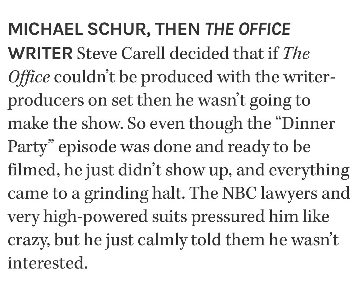 elamin88's tweet photo. We’re coming up on the 15 year anniversary of the end of the Hollywood writers strike, so here’s Michael Schur explaining why Steve Carell is a real one for not crossing the picket line https://t.co/knoM8Z2WUM
