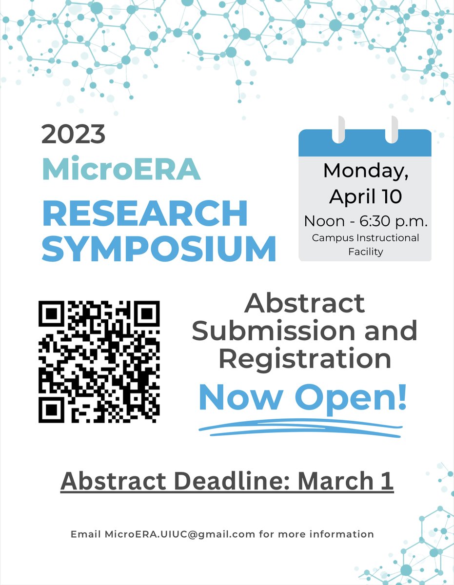 Abstract Submission and registration are live for the 2023 MicroERA Research Symposium!
Click on the link below to submit your abstracts. We look forward to receiving your submissions😃📝
#scicomm #conference #networking #research 

forms.illinois.edu/sec/381025752?…