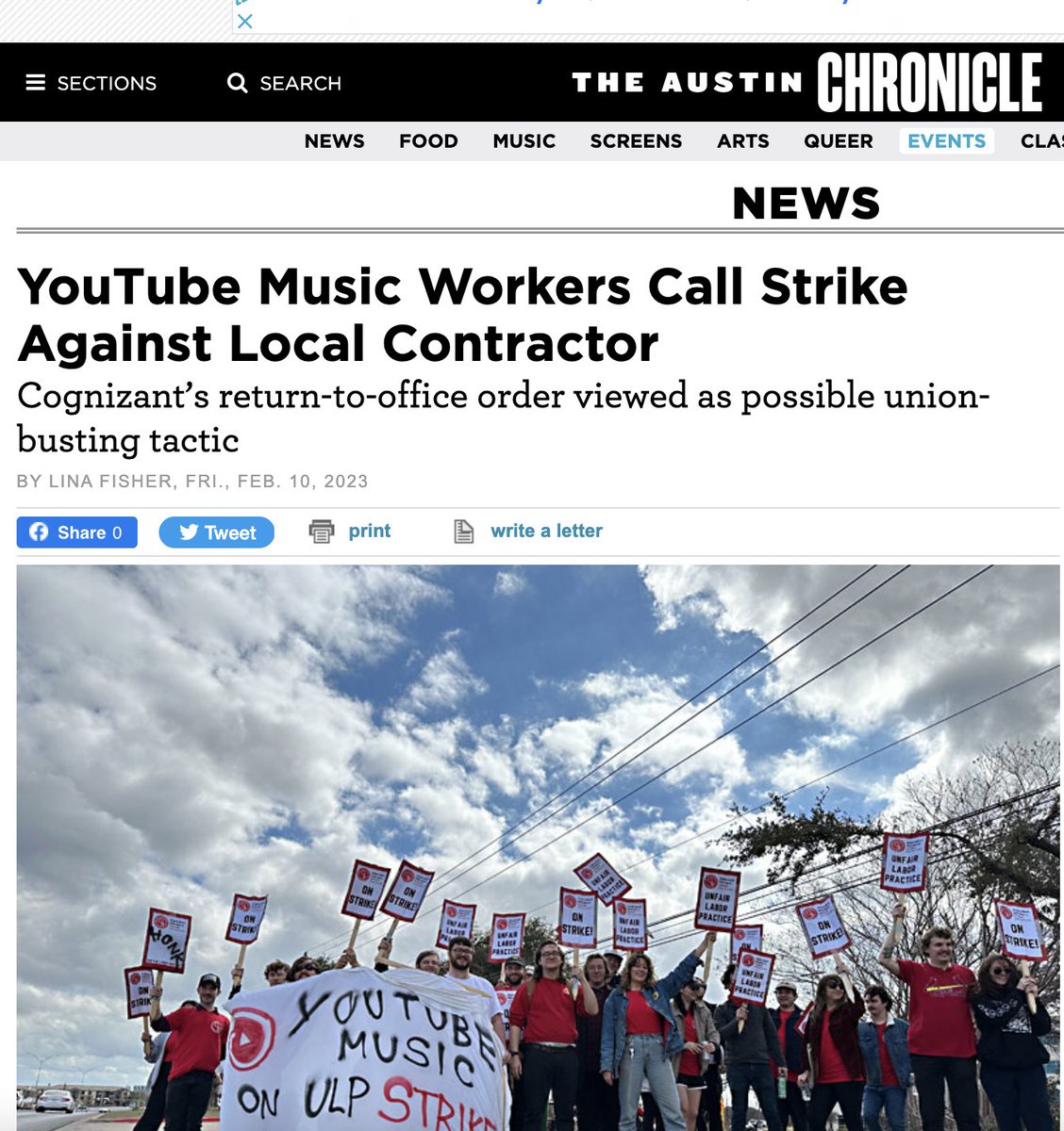 AlphabetWorkers's tweet photo. Cognizant CEO: "Distributed work and living is real in hybrid workplaces of today. "

Cognizant management: 'YouTube music workers no longer have jobs if they don't show up in Austin office."

YouTube Music workers: "We're on strike."

#YouTubeStrike https://t.co/WoDviFhgup