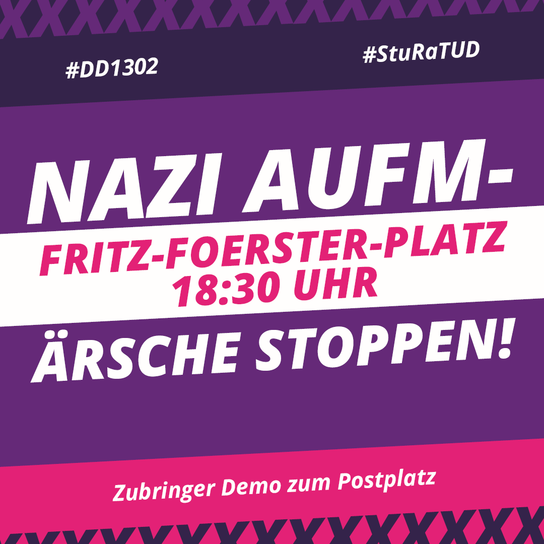 Am #Montag laden wir gemeinsam mit @mahngang_dd zu einer Demo ein, um gegen die Aufmärsche von Neuen und Alten Rechten zu demonstrieren. Unter anderem #Querdenken will wieder einmal durch #Dresden schwurbeln und nimmt Neonazis willkommen auf. Deshalb kommt gerne mit dazu! #DD1302