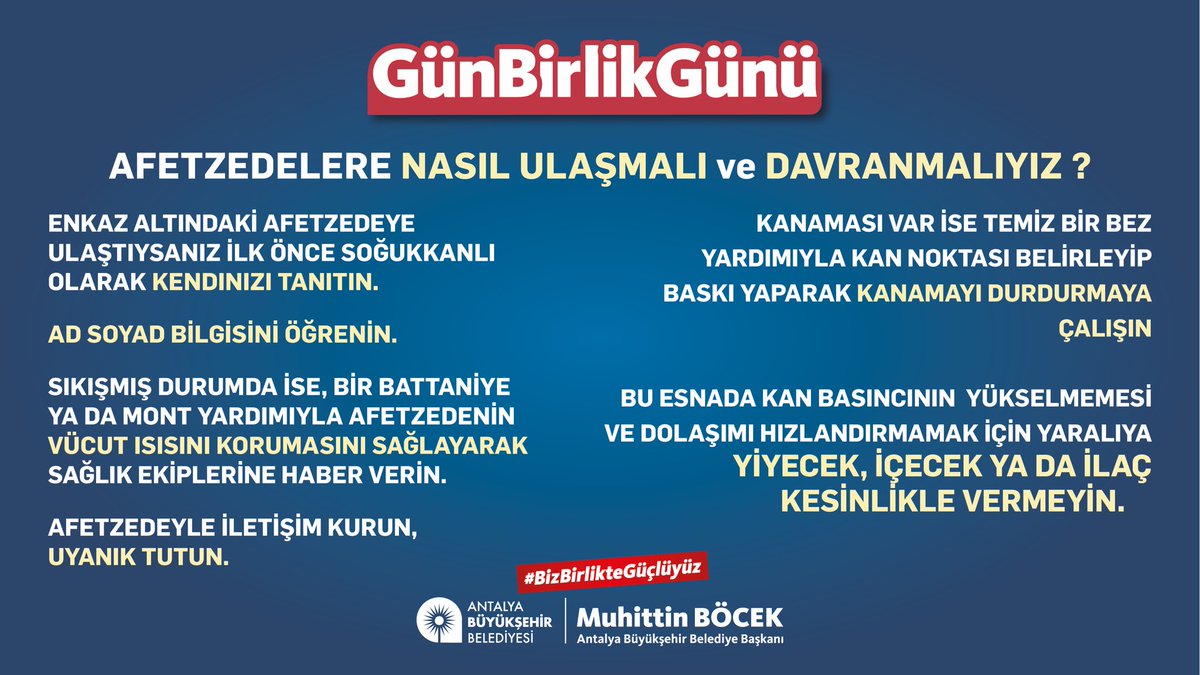 ANTALYABB's tweet photo. Afet bölgesinde bulunan vatandaşlar için bilinmesi gerekenler… 
#GünBirlikGünü https://t.co/0LnzEvgz2S