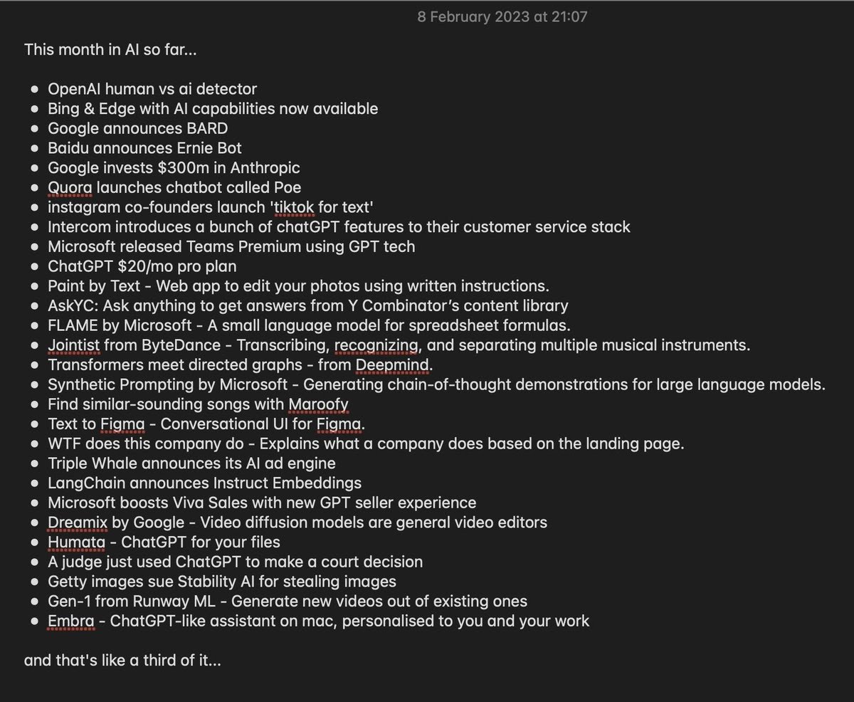 wnip's tweet photo. The month in AI so far...phew!
"and that's like a third of it"
Data and Image courtesy of @newcon_io newsletter, @beehiiv platform. #ArtificialIntelligence #Web3 #Conferencecontent https://t.co/MCYi6E8Wck