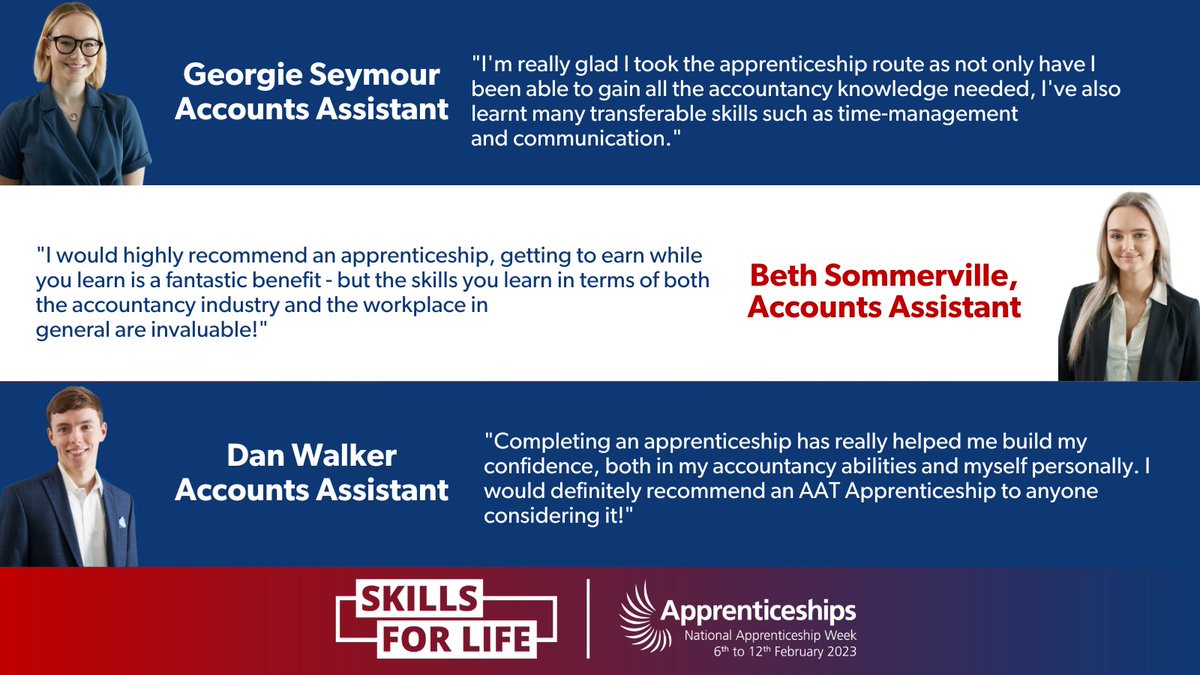 We're celebrating #NationalApprenticeshipWeek &amp; with this years theme being all about the #SkillsForLife. We asked some of our current accounting apprentices how they have found their course &amp; the benefit of earning whilst they learn. 

Take a look at what they thought below. 👇