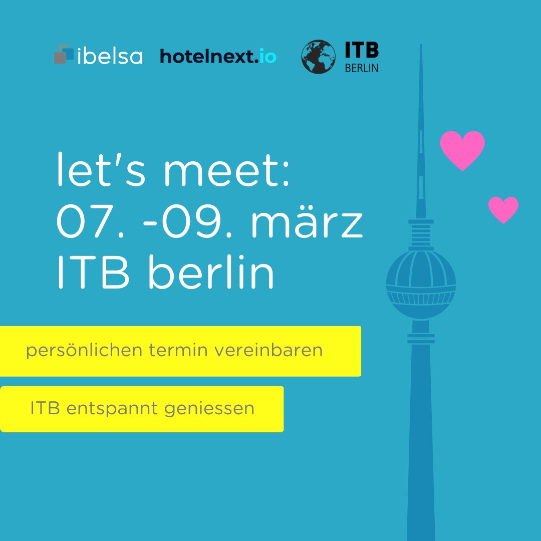 Wir freuen uns schon 😍
Jetzt schon Termin mit uns vereinbaren und zuerst alle ibelsa News erfahren 🚀 
Bis dahin: eu1.hubs.ly/H02Rxwj0 07.-09. März!

🛫 kontakt@ibelsa.com

#ibelsa #hotelsoftware #pms #hotel #dehoga #itbberlin #itb23 #networking
