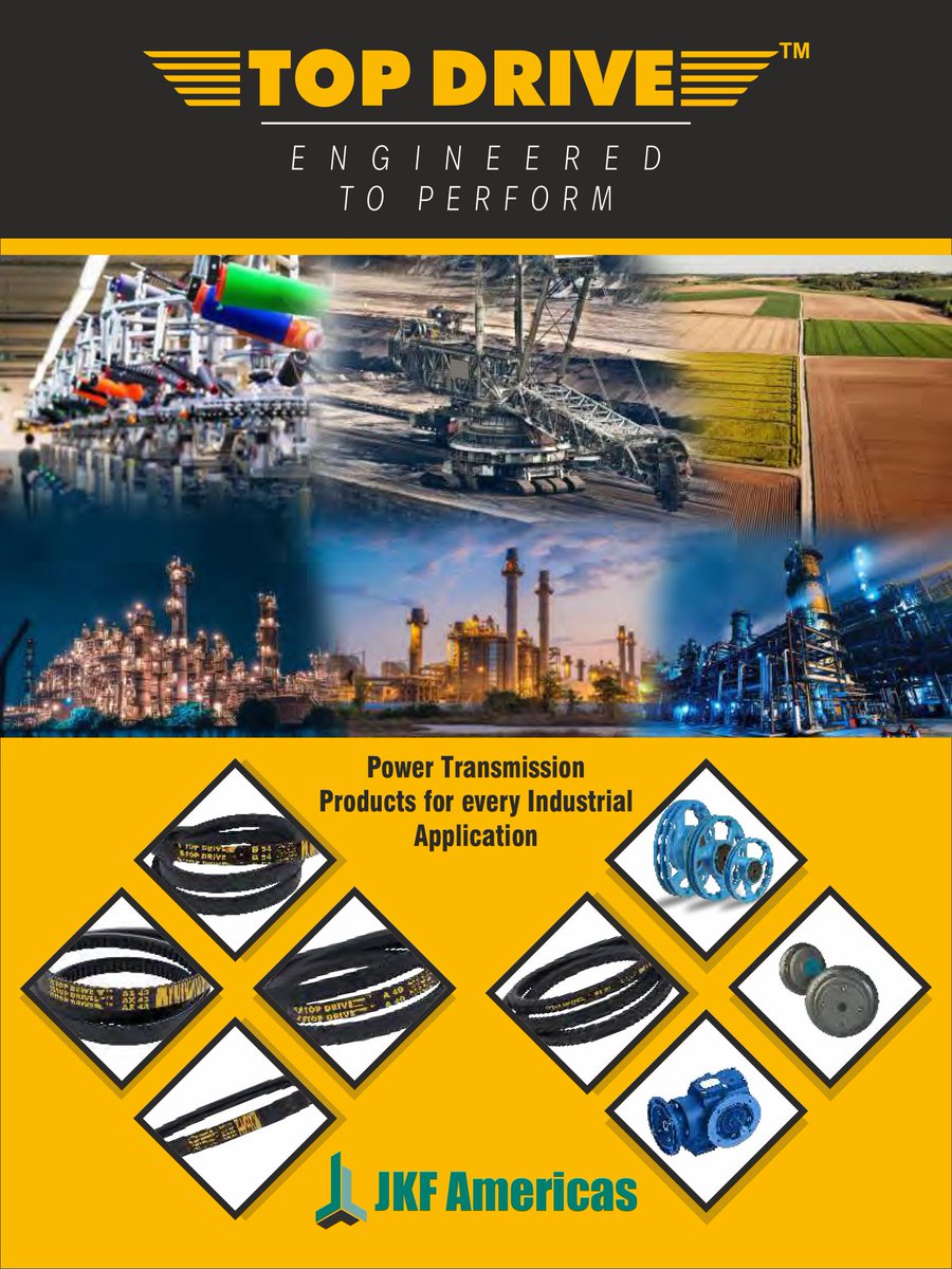 Top Drive® Industrial Products Catalog can be viewed and downloaded on the JKF Americas website: jkfamericas.com/catalogs. Learn about Top Drive’s complete belt line, including classical V belts, wrapped belts, raw-edge cogged belts, poly-V belts, banded belts, and more.