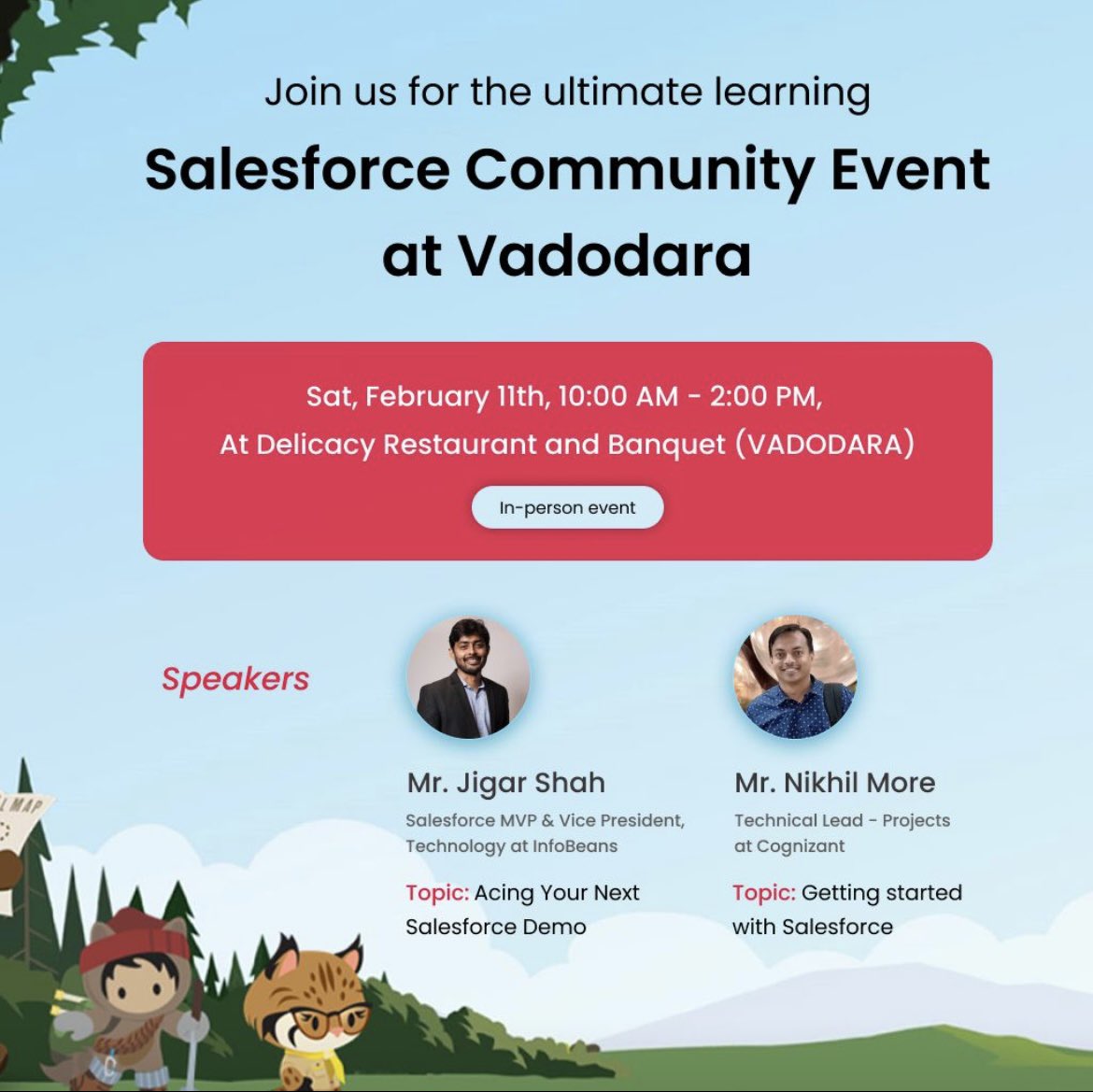 Calling all #Salesforce enthusiasts! 

Highly anticipated #SalesforceCommunity Event, Mark your calendars for February 11 from 10 AM to 2 PM for a true company of like-minded individuals. 

#trailblazercommunity #salesforceohana #salesforceadmin #salesforcedeveloper #vadodara