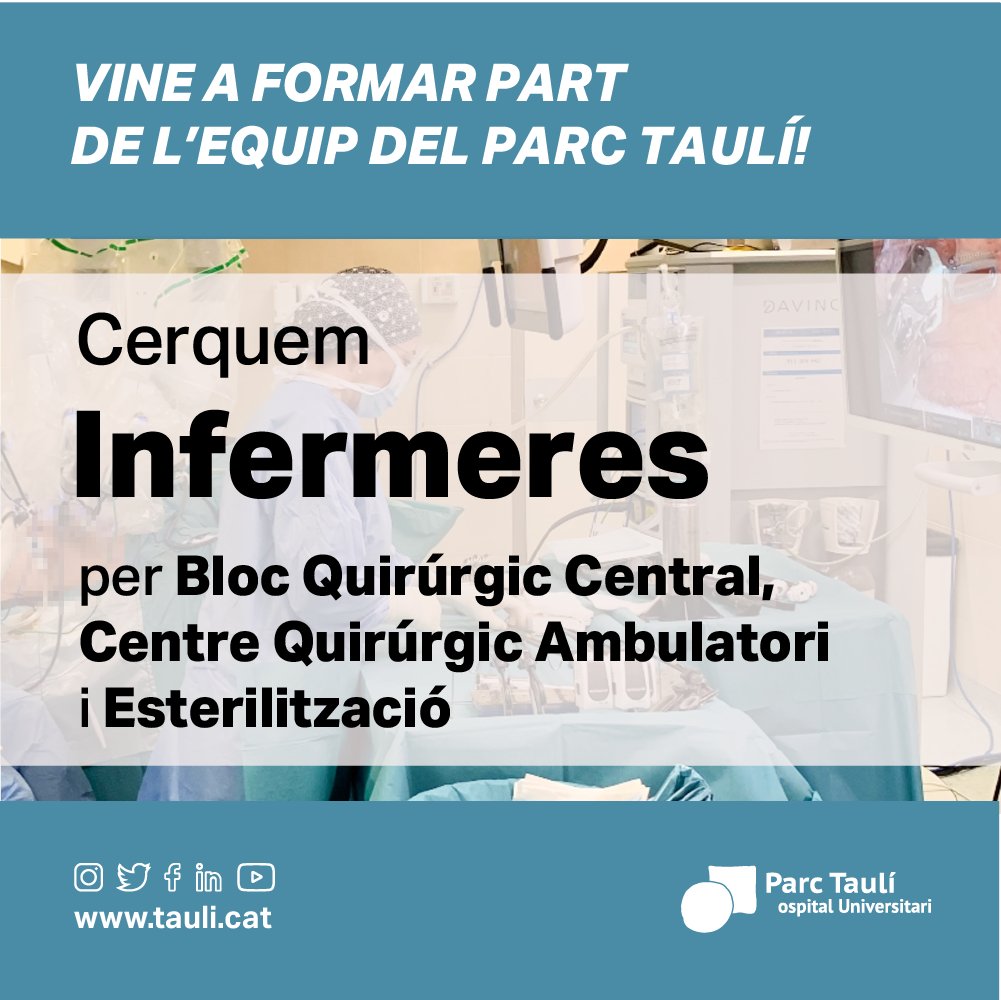 parctauli's tweet photo. 👩🏽‍⚕️👨🏽‍⚕️ Infermer/a, vine a formar part de l'equip del Parc Taulí i integra't a l'Àrea Quirúrgica per desenvolupar les teves funcions al Bloc Quirúrgic Central, al Centre Quirúrgic Ambulatori o a l’àmbit d’Esterilització! 

T'hi esperem!!💚💙 

Més info> https://t.co/qvwI428Vyh https://t.co/0wxS6ykRG1
