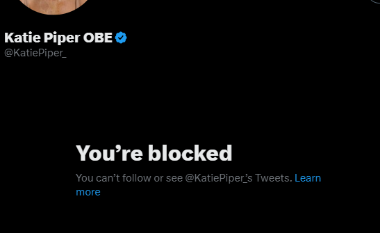 Oh no. Blocked for asking you to address your nasty comments <a href="/KatiePiper_/">Katie Piper OBE</a> <a href="/loosewomen/">Loose Women</a> <a href="/ITV/">ITV</a>