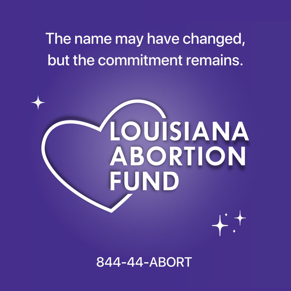 Our name is now officially Louisiana Abortion Fund! One thing that will never change – we will always be committed to funding abortions and providing practical support, as available, to everyone we can! louisianaabortionfund.org