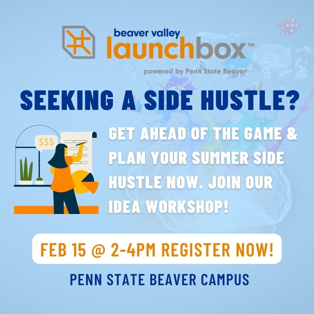 You can still be entrepreneurial with a 9-5! Unleash your potential and grow your income with a side hustle. Get ahead of the game and plan for a summer side hustle now. 

Details + Registration: forms.gle/puUUD4kBUmR39Z…

#BeaverCountyPA #PennStateBeaver #InventPennState