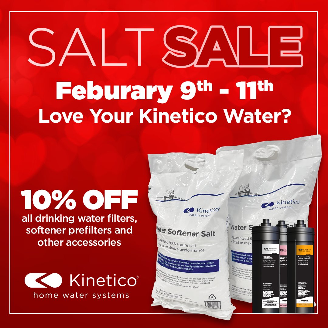 3 DAYS ONLY! Save on Kinetico salt, filters, and accessories Thursday, Friday, and Saturday!Our Salt Sale starts today, Feb 9th - 11th. Also, save 10% on all drinking water filters, softener prefilters and other accessories! #waterquality #Kinetico #Indy

ow.ly/ZzaK50MOmrS