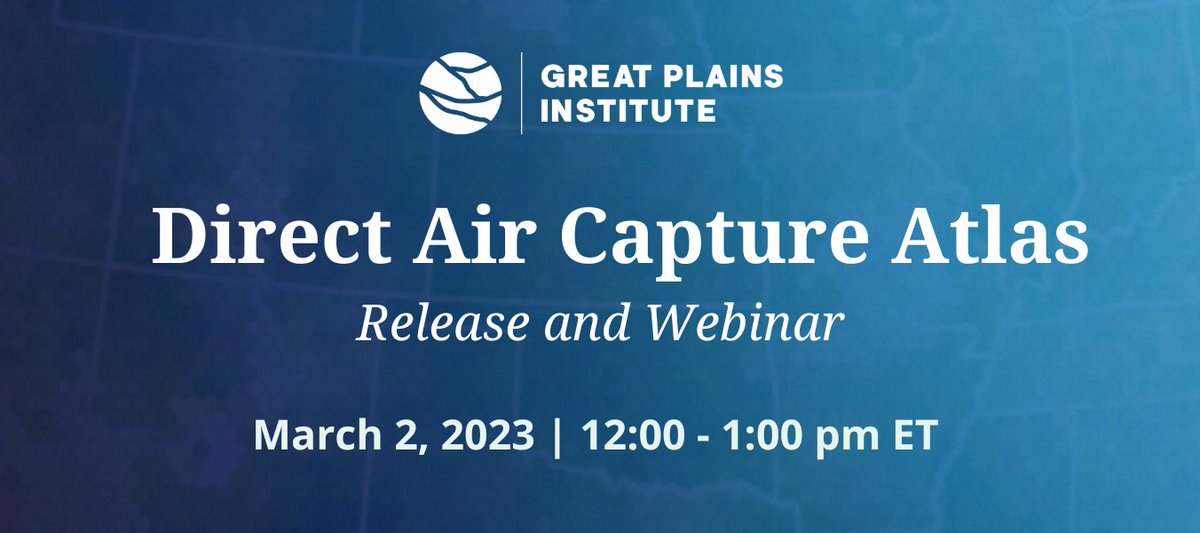 GreatPlainsInst's tweet photo. Direct air capture will be an essential part of reaching 2050 climate goals. Join us 12-1 pm ET on March 2 to learn which US regions are prime locations for DAC hubs in GPI’s upcoming DAC Atlas. 

Register today: https://t.co/qLJQVLsRO9

#DACHubs #DirectAirCapture #CarbonRemoval https://t.co/1X3ZgXoHGT