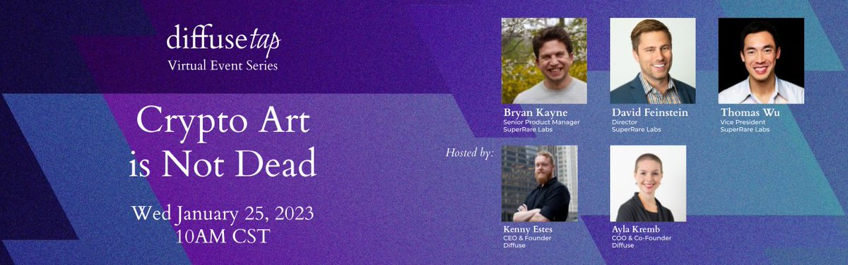 diffusefunds's tweet photo. ICYMI on #DiffuseTap, @SuperRare's @BryKayne and Thomas Wu shared about a renaissance happening in the digital art movement, and how technology is evolving visual art as we know it today.
RECAP: https://t.co/HvwCMoB4p4
#nftart #cryptoart #nft #nftcommunity @aylakremb https://t.co/aMxTcQntQX