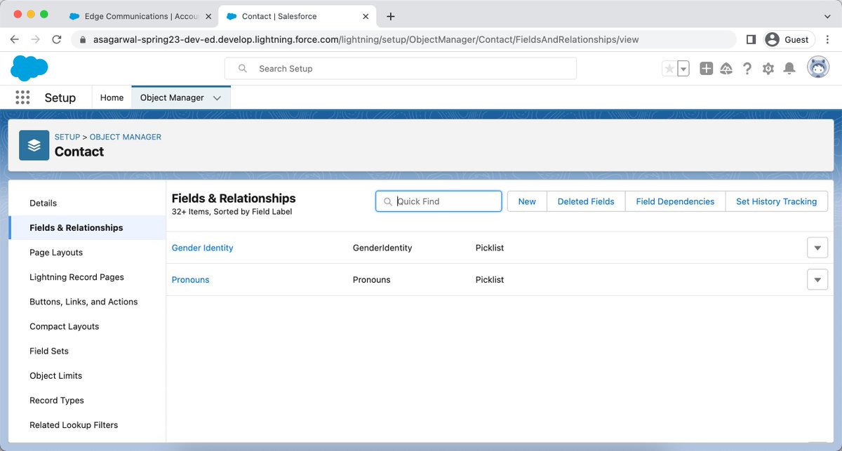asagarwal's tweet photo. #SalesforceSpring23 Pronouns and Gender Identity are now included as optional picklist fields on the Lead, Contact, and Person Account objects.

https://t.co/bLJrlKu3Oo https://t.co/70IxpxCr7Q