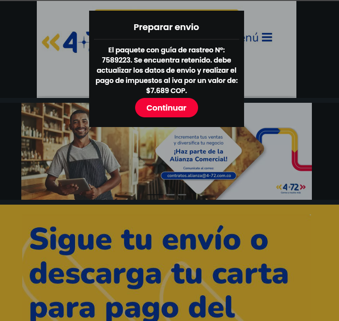 arttesano's tweet photo. #PilasPues me llega SMS con un link de una compra que hice.
Apunta a un link fraudulento para supuestamente hacer el pago del impuesto a las ventas, caí redondito. me tocó bloquear las tarjetas. #AlertaPishing
Los de @472Colombia me confirmaron que es un fraude. https://t.co/WqPO2NgSuZ