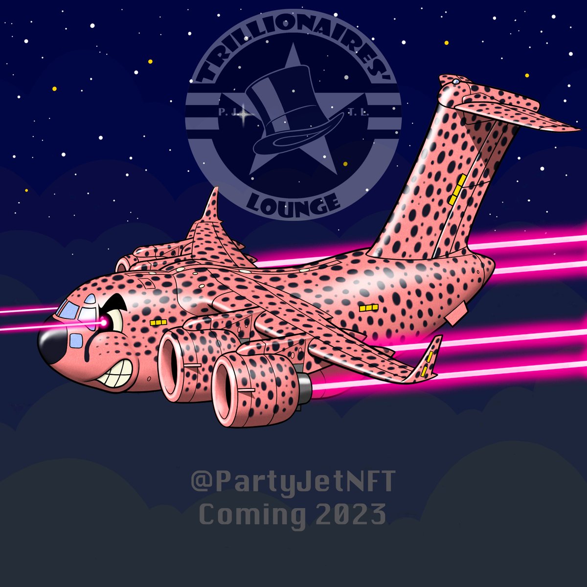 PartyJetNFT's tweet photo. Like a real Cheetah -  This livery will be quite rare...

If you love the project:
Follow 👉 @PartyJetNFT 
We've plenty more outrageous PJTL NFT previews to share before a launch.
#PlanttreeswithNFTs #PJTL #Takeoff #2023NFT #C17 #NewNFTs #LaserNFT #ComingSoon #Follow #Jets #Jet https://t.co/L1zNsATx2c