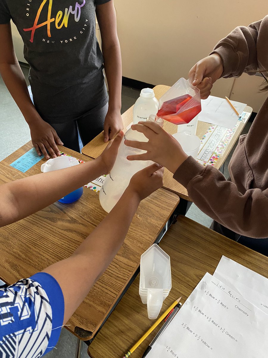 We put our knowledge of adding mixed numbers to the test today when we tried adding different amounts of colored water! Awesome experiment <a href="/GBPESMath/">GBPES Math</a> <a href="/AACountySchools/">AACPS</a>