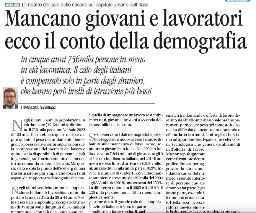 "Non si trovano più lavoratori, soprattutto i giovani non hanno più voglia di lavorare!". 

Mai pensato che la demografia possa essere parte (neanche piccola) della spiegazione? 

Ne scrivo su <a href="/Avvenire_Nei/">𝐀𝐯𝐯𝐞𝐧𝐢𝐫𝐞</a>, si può leggere qui:avvenire.it/opinioni/pagin…