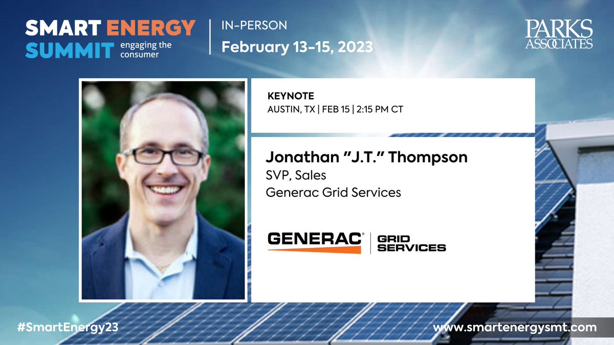 Smart Energy Summit (@smartenergysmt) on Twitter photo Join us on Feb 15 at 2:15 PM CT for #keynote speaker Jonathan “J.T.” Thompson of <a href="/GeneracGS/">Generac Grid Services</a> | Register w/ PROMO: SES23-8Discount (select conf+workshop to save $850): bit.ly/3JH2jFB #SmartEnergy23 #inperson #energy Join us on Feb 15 at 2:15 PM CT for #keynote speaker Jonathan “J.T.” Thompson of <a href="/GeneracGS/">Generac Grid Services</a> | Register w/ PROMO: SES23-8Discount (select conf+workshop to save $850): bit.ly/3JH2jFB #SmartEnergy23 #inperson #energy