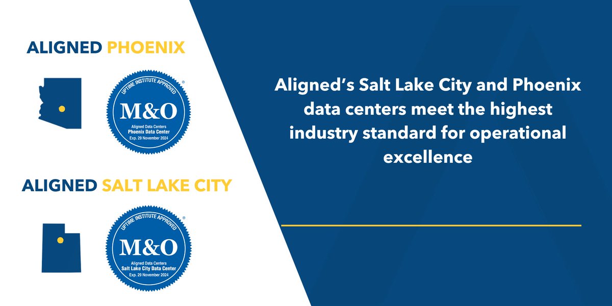 aligneddc's tweet image. Aligned #Phoenix and #SaltLakeCity Data Centers Receive Uptime Institute’s M&amp;amp;O Stamp of Approval! A great achievement and a testament to Aligned's commitment to operational excellence, congratulations #TeamAligned!

#datacenters #operationalexcellence #infrastructure